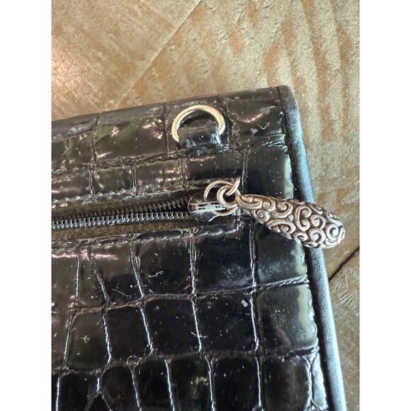 Brighton Black Croc Patent Leather Wallet Clutch Silver Accents 7.25x3.5 - Picture 8 of 8